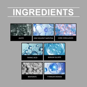 Detail showing ingredients of dishwasher rack repair coating like Alkyd and Tannic Acid.