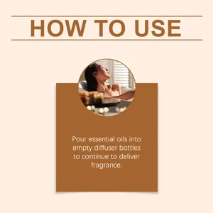 Guida per versare la ricarica di olio aromaterapico nei flaconi diffusori per la spa di casa.