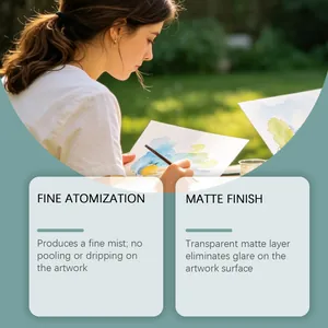 Detail of art fixative spray features fine atomization and matte finish benefits