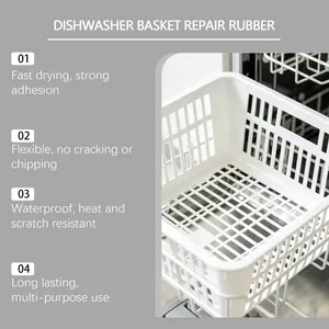 Detail view of white dishwasher basket repair rubber with waterproof and heat resistant features