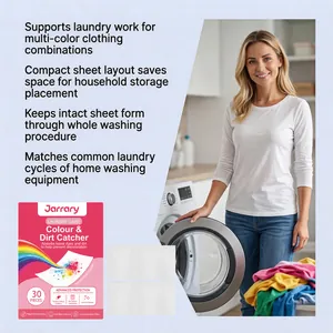 Detailed view of Jarrary laundry sheets features with a woman by a washing machine