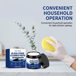 Jue Fish 100g glass stove cleaner paste shown with sponge for kitchen stove upkeep