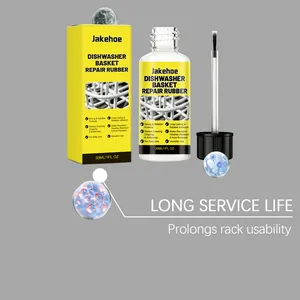 Detailed view of Jakehoe white dishwasher basket repair rubber with brush and packaging