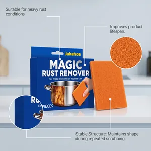 Detail view of Jakehoe magic rust remover sponge showing fiber texture and packaging