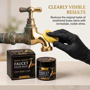 Before and after demonstration of metal polish paste restoring shine to a brass faucet