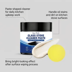 Detailed view of kitchen glass stove cleaner paste with yellow application sponge