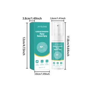 Dimensiones del spray eliminador de adhesivos JAYSUING de 60 ml y detalles de la caja.