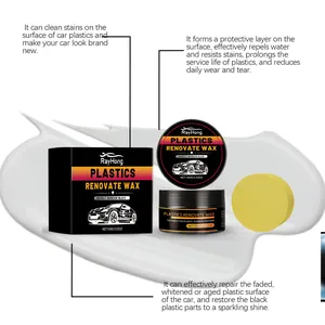 Car plastic renovation wax kit for restoring black shine on automotive parts.