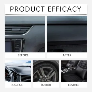 Detailed comparison of car plastic restoration cream on dash, rubber, and leather surfaces.