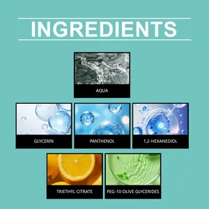Detalle de los ingredientes clave del spray para quitar adhesivos con glicerina y pantenol.