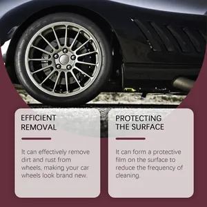 Detail view of car wheel showing rust removal and surface protection benefits