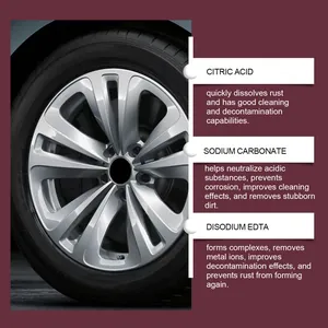 Detailed car wheel rust remover ingredients list showing citric acid cleaning effect