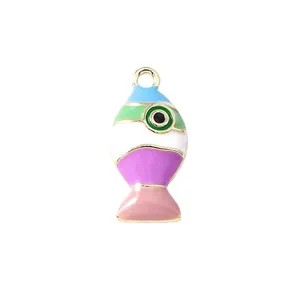 Meerkleurige gestreepte emaille vis bedel hanger voor DIY sieraden kettingen en armbanden