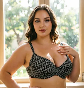 Dettaglio del reggiseno a coppa piena con stampa floreale e spalline larghe di sostegno