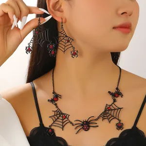 Spinrag Vleermuis Kruis Sieraden Ketting Oorbellen Legering Strass Gothic Halloween Kostuum Retro Punk Stijl Vrouwen