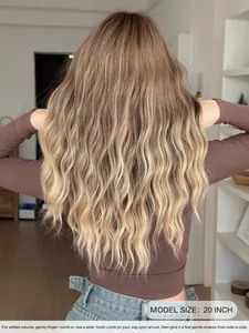 Back view showing the natural texture of a 20-inch gradient brown wavy long wig