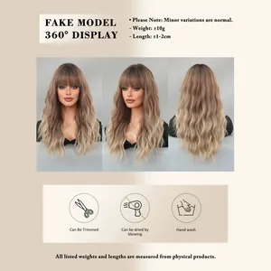 20 inch long wavy gradient brown wig with bangs, 360 degree display and care guide