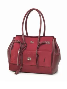 Elegante bolso tote de mujer en gamuza burdeos de gran capacidad con cierre metálico