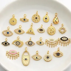 Colgante de Ojo Turco de Cobre Chapado en Oro 18K Con Circón Amuleto Para Fabricación de Joyas DIY Estilo Bohemio