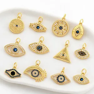 Colección de colgantes del Ojo Turco chapados en oro 18K con circonitas para joyería.