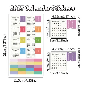 Diagrama de dimensiones detallado para pegatinas de índice de calendario 2027.