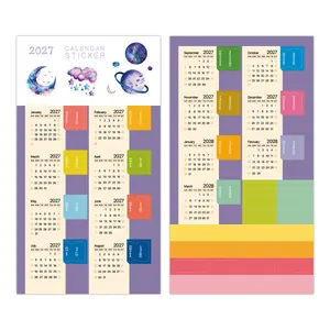 Vista detallada de dos hojas de pegatinas de calendario 2027 y 2028 con pestañas índice