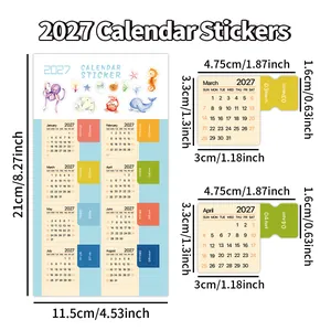 Dimensiones detalladas de las pestañas adhesivas de calendario mensual de 2027.