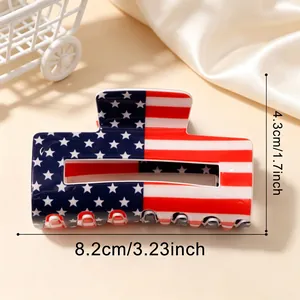 Detailweergave van de vierkante haarklem met Amerikaanse vlag inclusief afmetingen