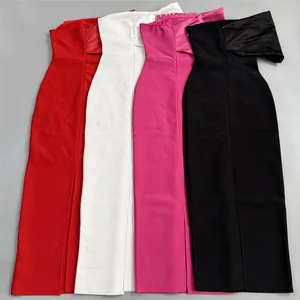 Four colors of elegant slim fit bandage evening dresses featuring a high slit design