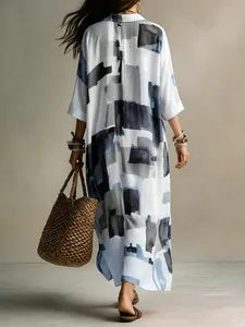 Robe chemise élégante à imprimé géométrique, parfaite pour un look de vacances d'été