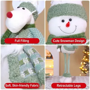Detail view of retractable Christmas plush doll with soft fabric and cute snowman design.