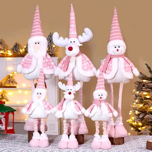 Rosa und weiße Weihnachts-Plüschpuppen mit Teleskopbeinen in Form von Nikolaus und Schneemann