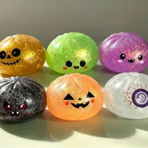 Juguete Squishy de Calabaza de Halloween Rebote Lento Alivio del Estrés con Purpurina para Regalo Caja Sorpresa