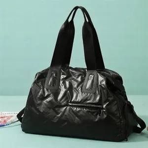 Large Capacity Waterproof Quilted Travel Bag For Women Metallic Gloss Puffer Gym Duffel Bag With Independent Shoe Compartment