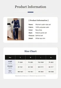 Detaillierte Größentabelle für das dunkelblaue Satin-Pyjama-Set für Damen