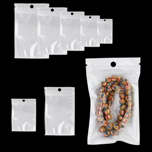 Detailed view of clear resealable jewelry bags in various sizes with hanging holes