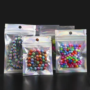 Set of holographic transparent resealable jewelry packaging bags for DIY beads and accessories