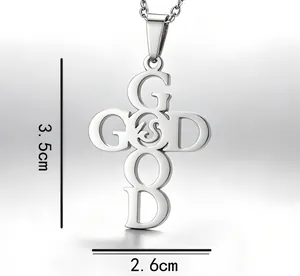 Edelstahl Kreuzkette mit 'God is Good' Buchstabenanhänger, 3,5 cm Höhe im Detail