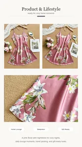 Vue détaillée de la chemise de nuit satinée rose fleurie pour le homewear