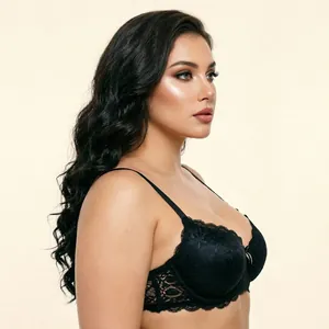 Sexy black lace hollow out bra French style large cup romantic lingerie for women