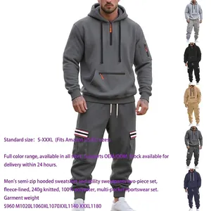 Detail of men's fleece-lined hoodie and joggers set with multiple tactical pockets