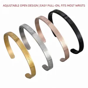 Bracelet Manchette Écriture Arabe Ayatul Kursi pour Femmes en Acier Inoxydable Plaqué Or 18K Bijoux Religieux Musulmans