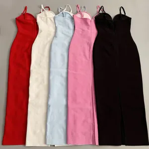 Elegant slim fit bandage evening dresses with spaghetti straps in five vibrant colors