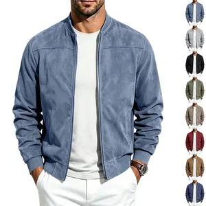 Giacca bomber in camoscio da uomo in vari colori con colletto baseball e zip