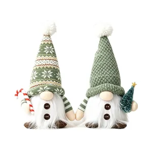 Set of 2 lighted Christmas knit gnomes with candy cane and tree for holiday decor