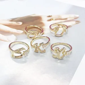 Elegant gold-plated 26 initial letter rings set with sparkling zirconia crystals