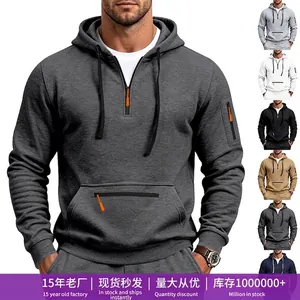 Herren Schwerer Fleece Kapuzenpullover Amerikanische Workwear Lässig Half-Reißverschluss Winter Warm Loose Fit Top