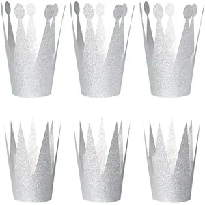 Set di sei cappellini a corona glitterati argento per feste di compleanno reali