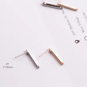 Bar-shaped metal stud earring connectors for DIY jewelry making, 2x19mm size in gold and silver