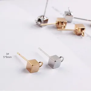 DIY square cube earring studs with loop for jewelry making in gold and silver tones.